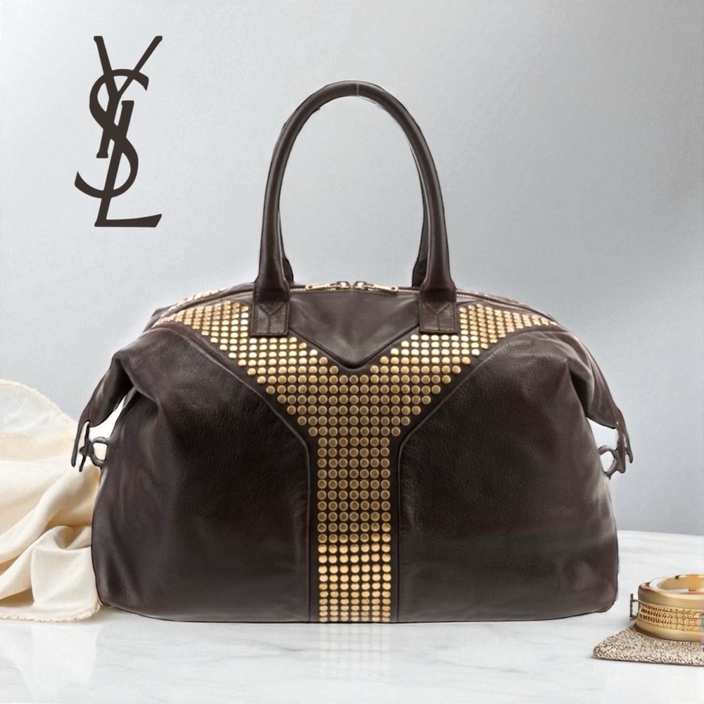 YSL ROCK STUD RIVE GAUCHE EASY Y BAG DEEP CHESTNUT PEDIGREE YVES SAINT LAURENT